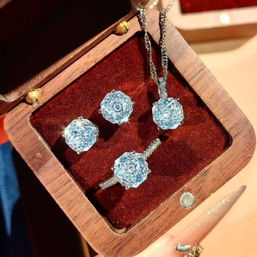 White Rose Jewelry Set | Necklace Ring Drop Earrings 3-Piece Pack