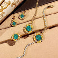 Blue Rose Crystal Jewelry Set | Necklace Ring Bracelet Earrings 4-Piece Bundle